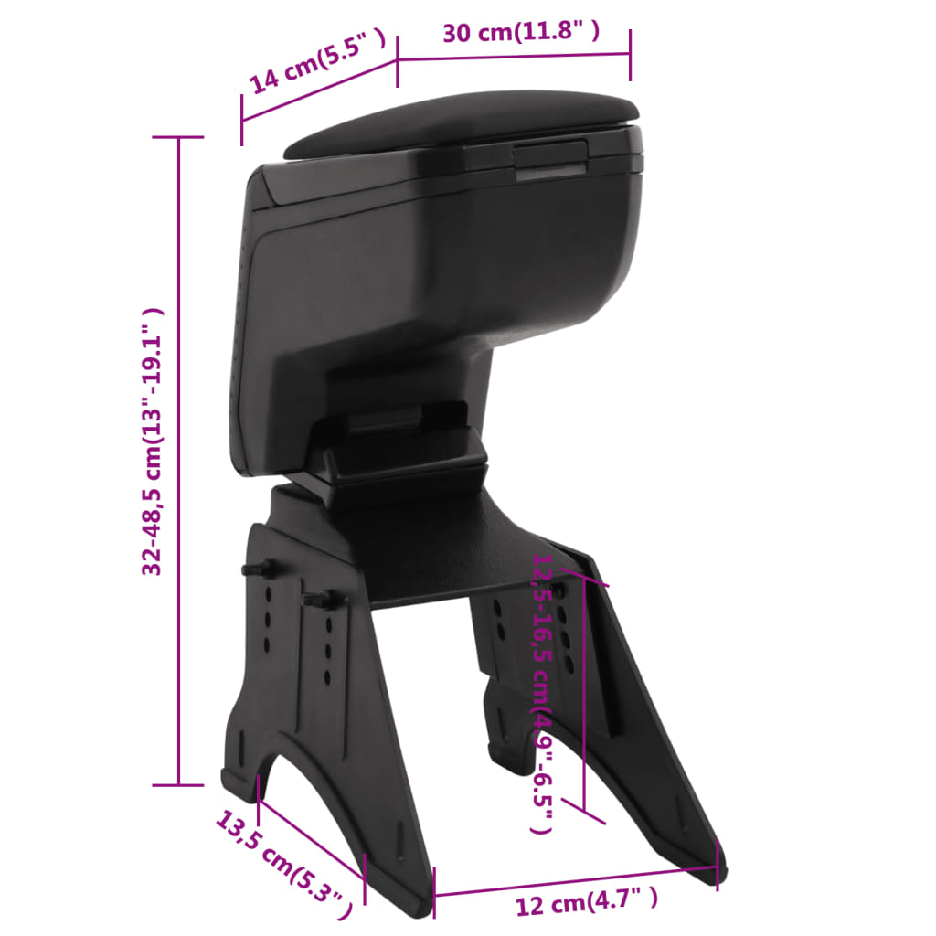 vidaXL Accoudoir de voiture universel noir 14x30x(32-48,5) cm ABS