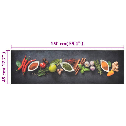 vidaXL Tapis de cuisine lavable impression d'épices 45x150 cm velours