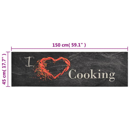 vidaXL Tapis de cuisine lavable impression cuisine noir 45x150 cm