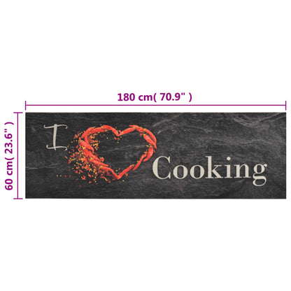 vidaXL Tapis de cuisine lavable impression cuisine noir 60x180 cm