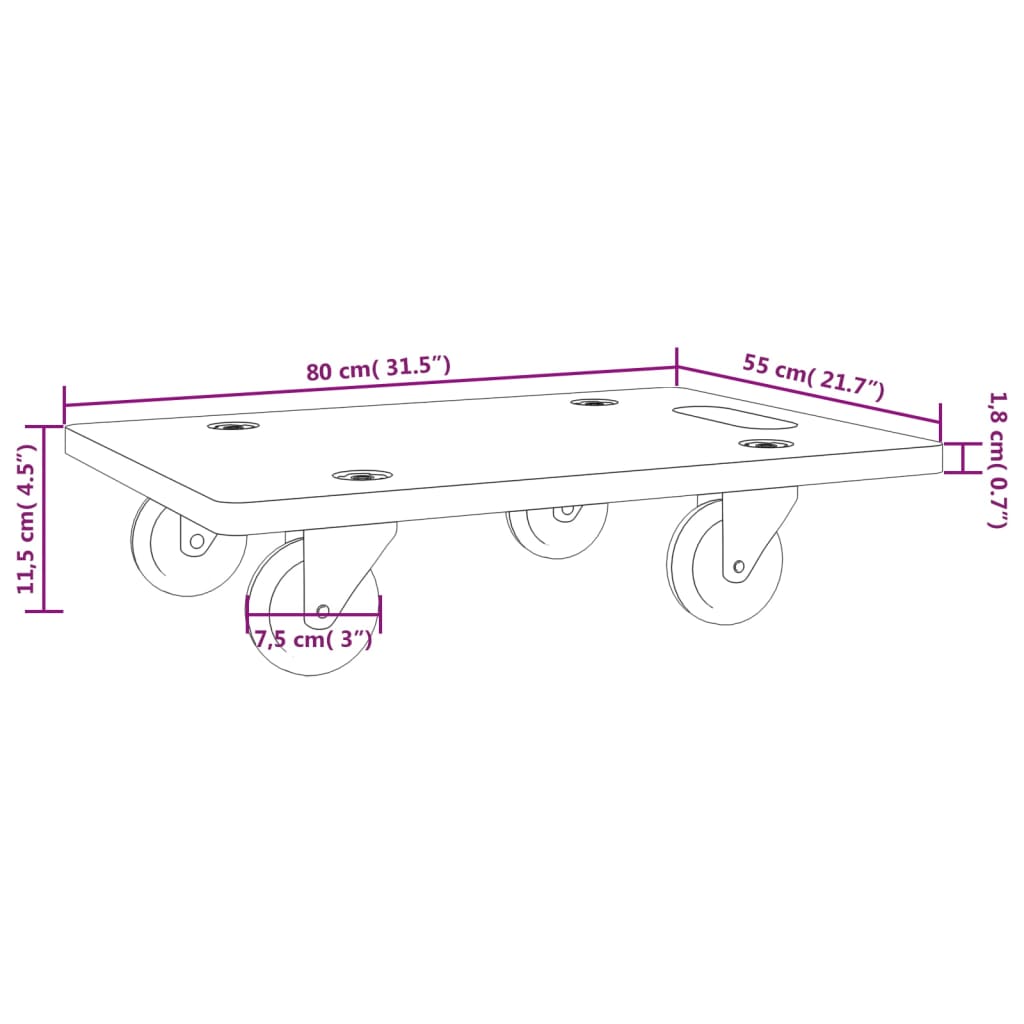 vidaXL Chariots sur roulettes 2 pcs rectangulaire 80x55x11,5 cm