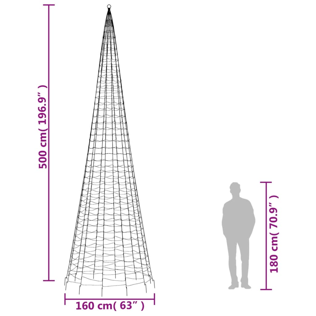 vidaXL Arbre de Noël lumineux sur mât de drapeau 1534 LED bleu 500 cm