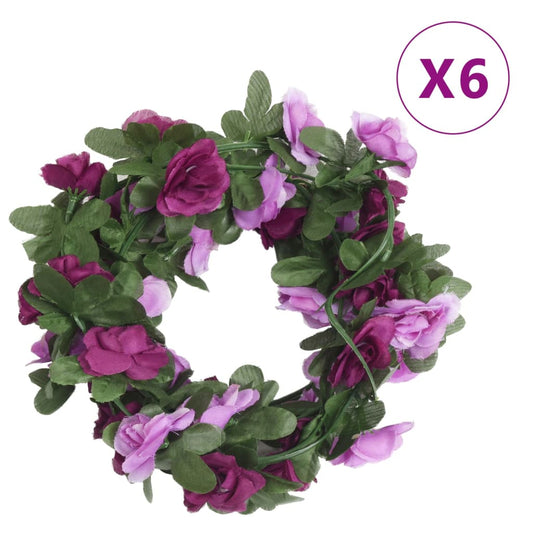vidaXL Guirlandes de fleurs artificielles 6 pcs violet clair 250 cm
