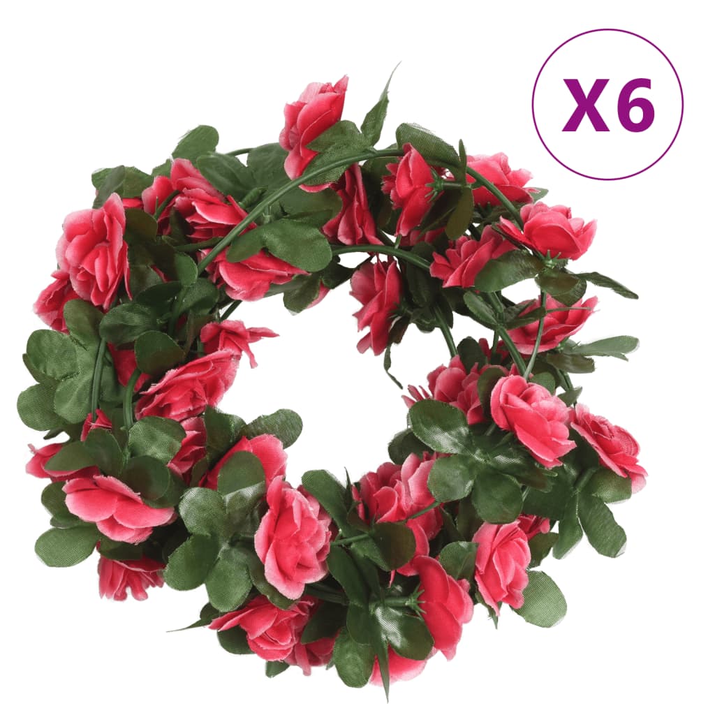 vidaXL Guirlandes de fleurs artificielles 6 pcs rouge rosé 250 cm