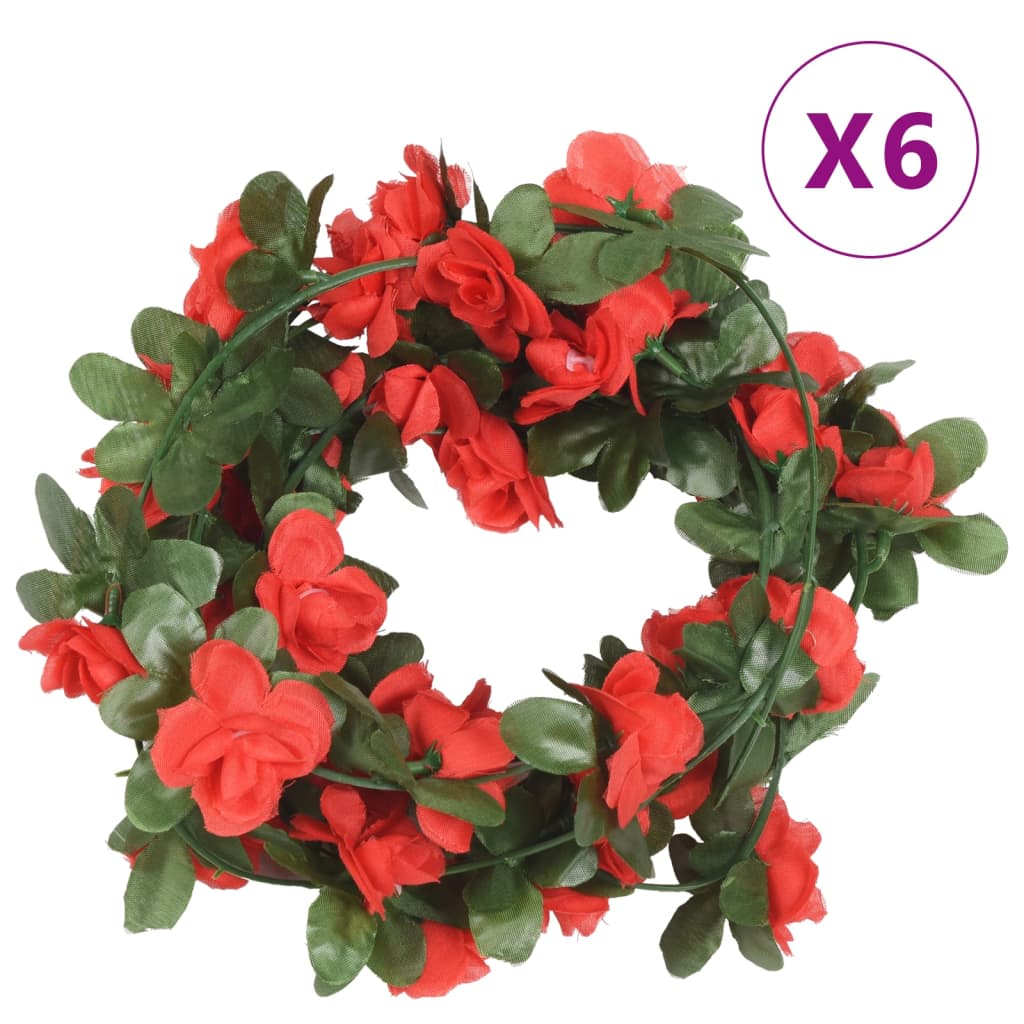 vidaXL Guirlandes de fleurs artificielles 6 pcs rouge 250 cm