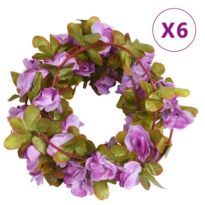vidaXL Guirlandes de fleurs artificielles 6 pcs violet clair 250 cm
