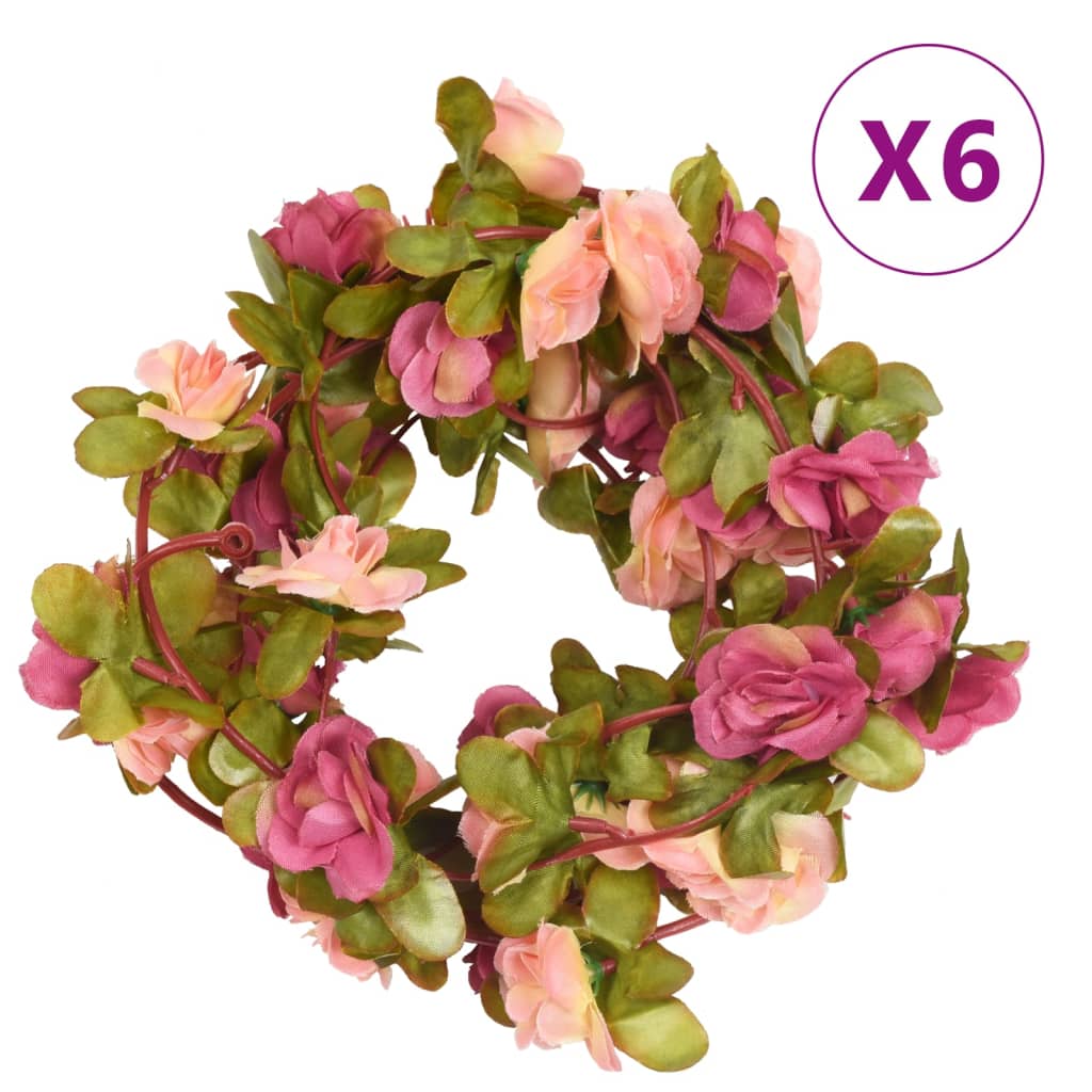 vidaXL Guirlandes de fleurs artificielles 6 pcs rouge rosé 250 cm