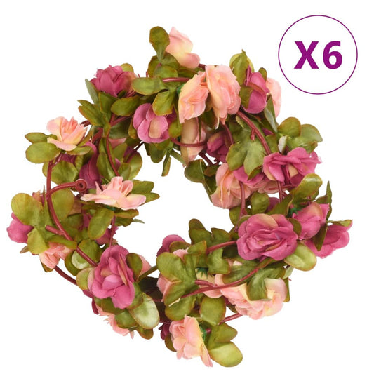 vidaXL Guirlandes de fleurs artificielles 6 pcs rouge rosé 250 cm