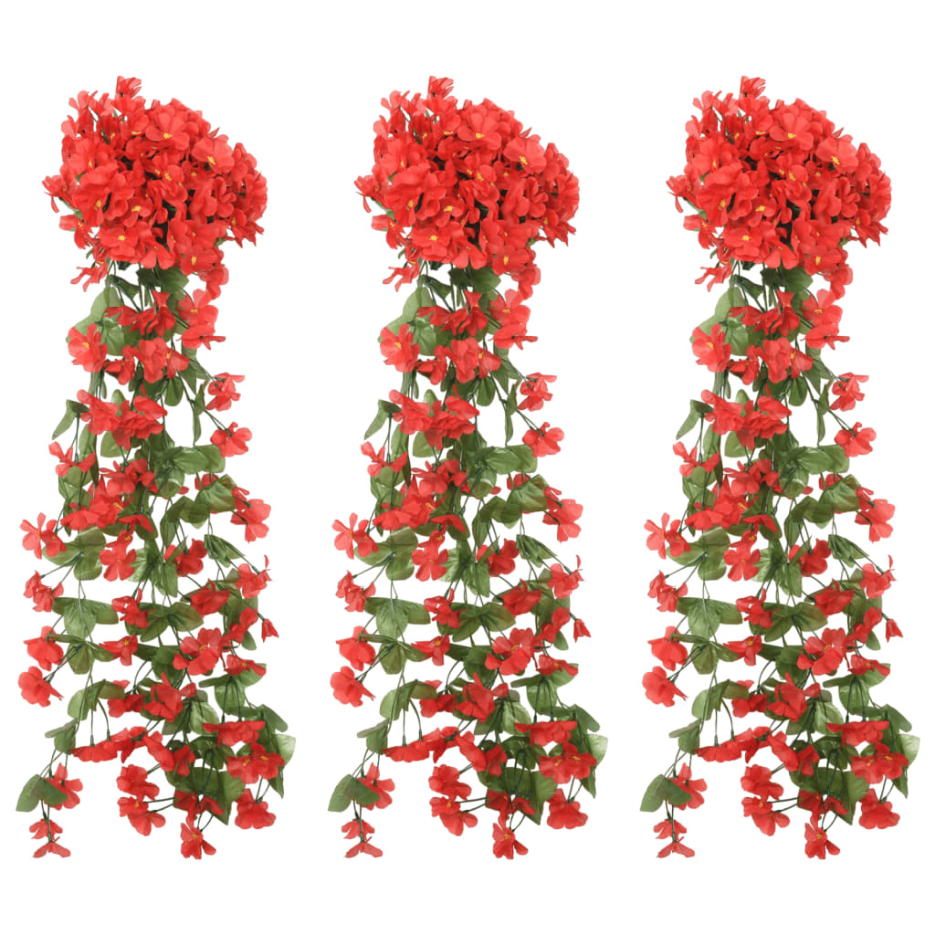 vidaXL Guirlandes de fleurs artificielles 3 pcs rouge 85 cm