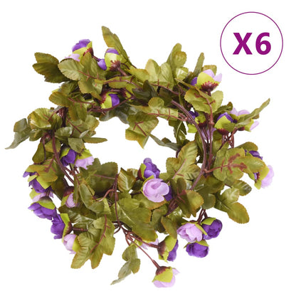vidaXL Guirlandes de fleurs artificielles 6 pcs violet clair 215 cm