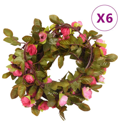 vidaXL Guirlandes de fleurs artificielles 6 pcs rose 215 cm