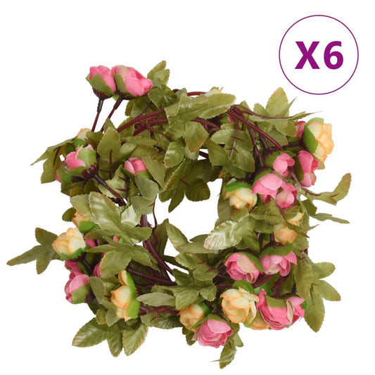 vidaXL Guirlandes de fleurs artificielles 6 pcs rose 215 cm