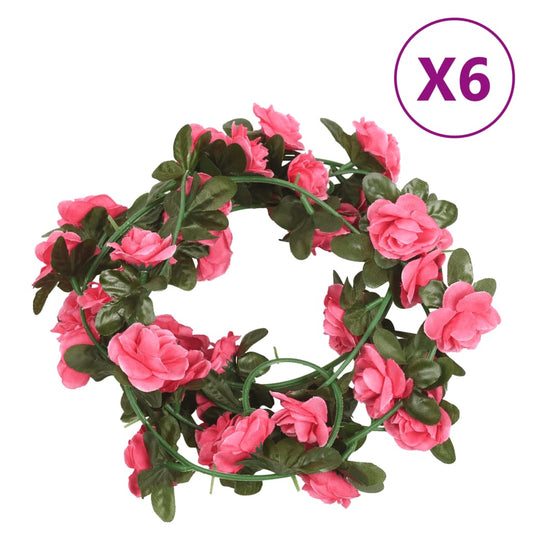 vidaXL Guirlandes de fleurs artificielles 6 pcs rose 180 cm
