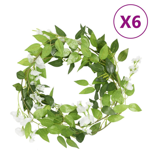 vidaXL Guirlandes de fleurs artificielles 6 pcs blanc 200 cm