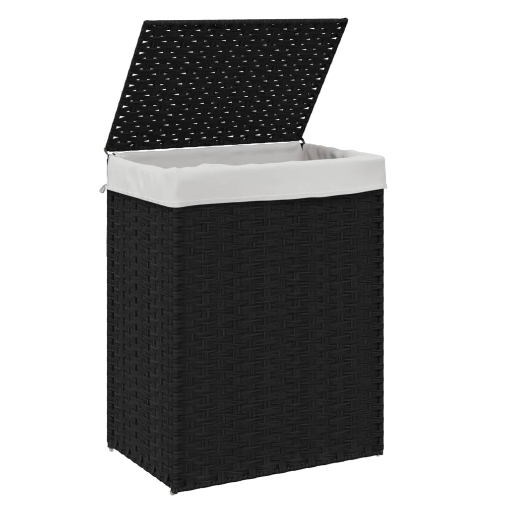 vidaXL Panier à linge avec couvercle noir 46x33x60 cm résine tressée