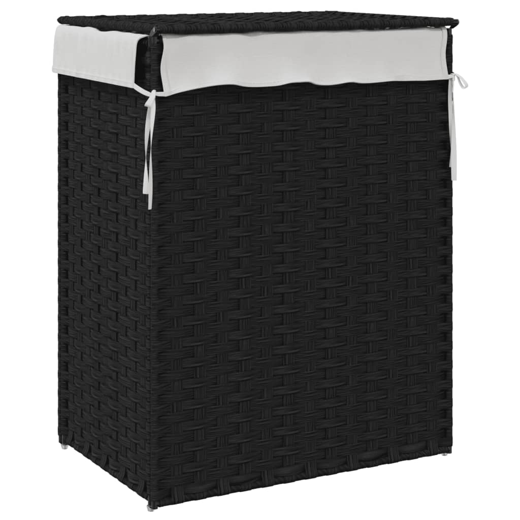 vidaXL Panier à linge avec couvercle noir 46x33x60 cm résine tressée