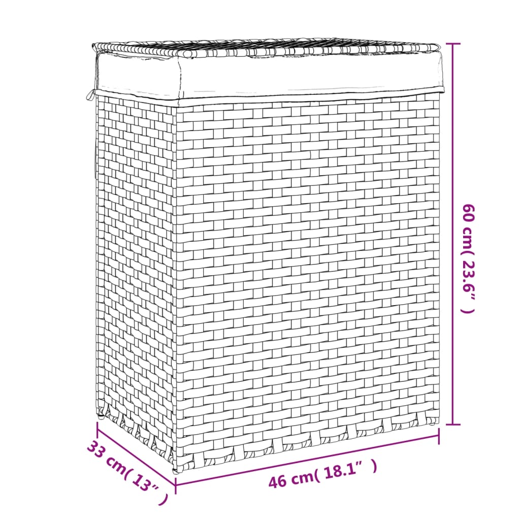 vidaXL Panier à linge avec couvercle noir 46x33x60 cm résine tressée