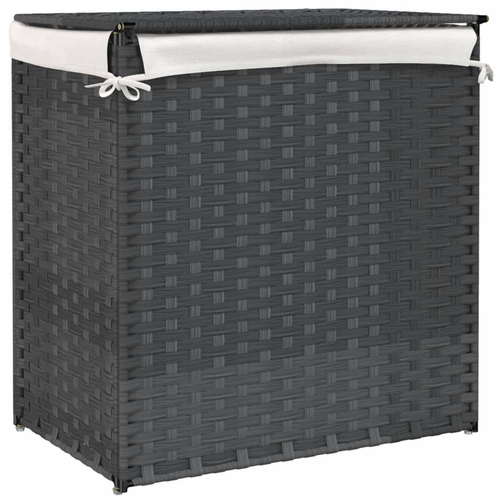 vidaXL Panier à linge avec 2 sections gris 53x35x57 cm résine tressée