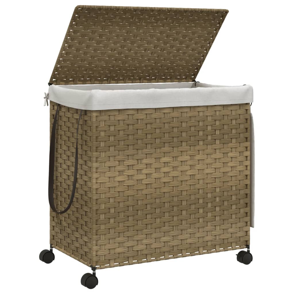vidaXL Panier à linge avec roulettes 60x35x60,5 cm résine tressée