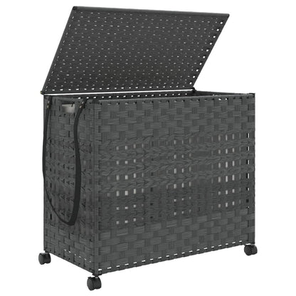 vidaXL Panier à linge avec roulettes gris 66x35x60 cm résine tressée
