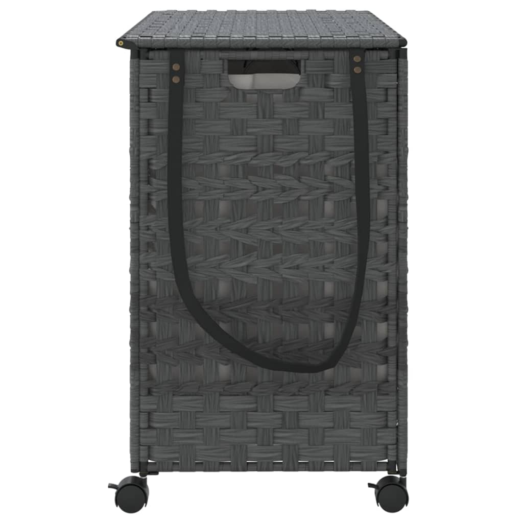 vidaXL Panier à linge avec roulettes gris 66x35x60 cm résine tressée
