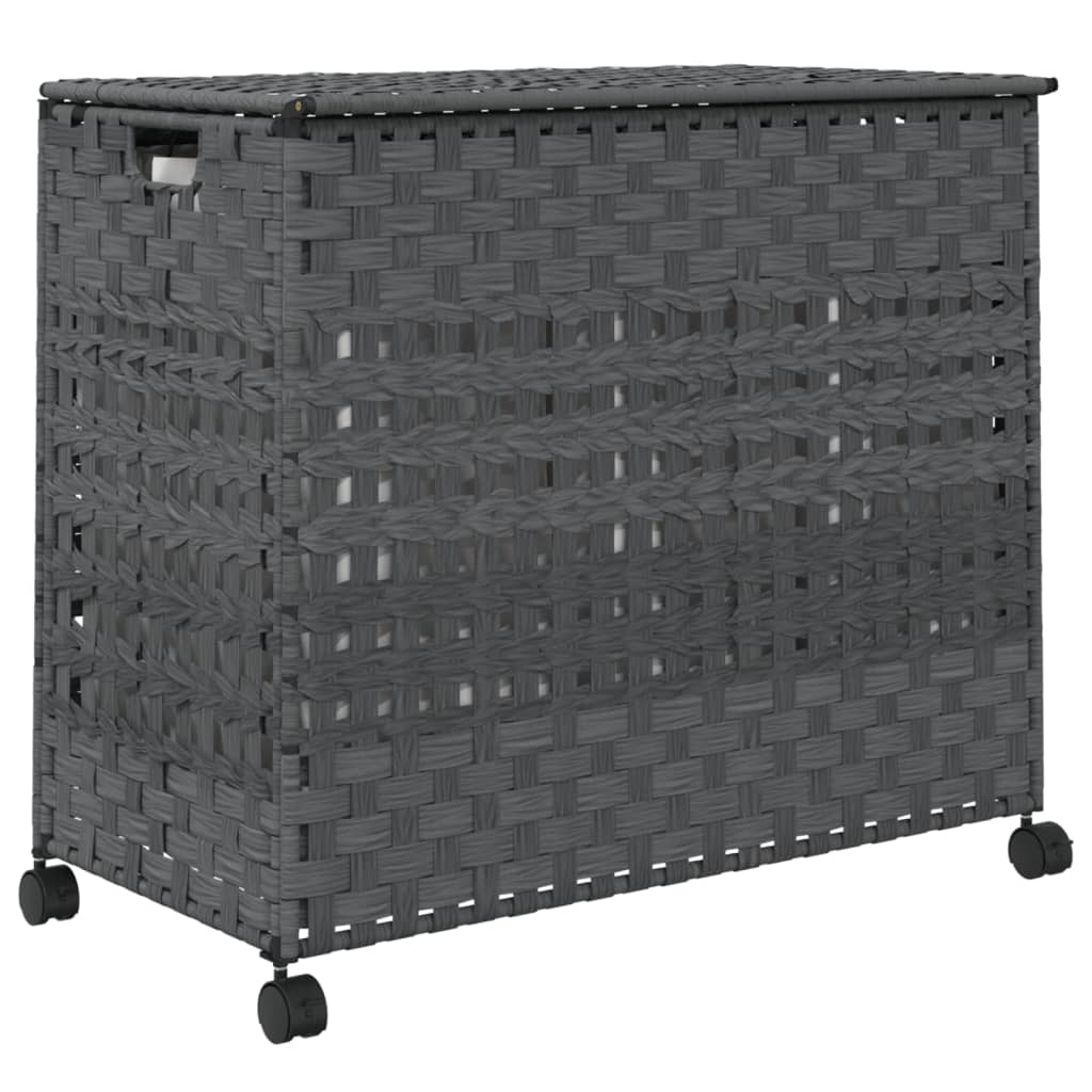 vidaXL Panier à linge avec roulettes gris 66x35x60 cm résine tressée