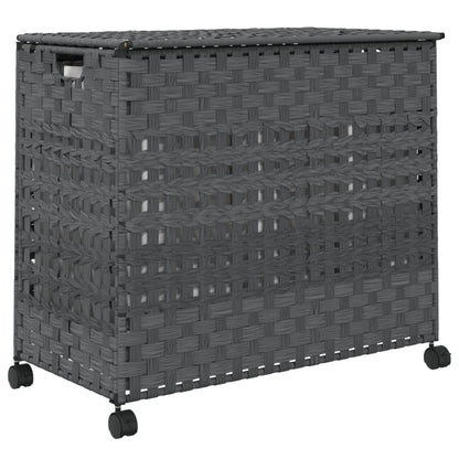 vidaXL Panier à linge avec roulettes gris 66x35x60 cm résine tressée