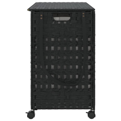 vidaXL Panier à linge avec roulettes noir 66x35x60 cm résine tressée