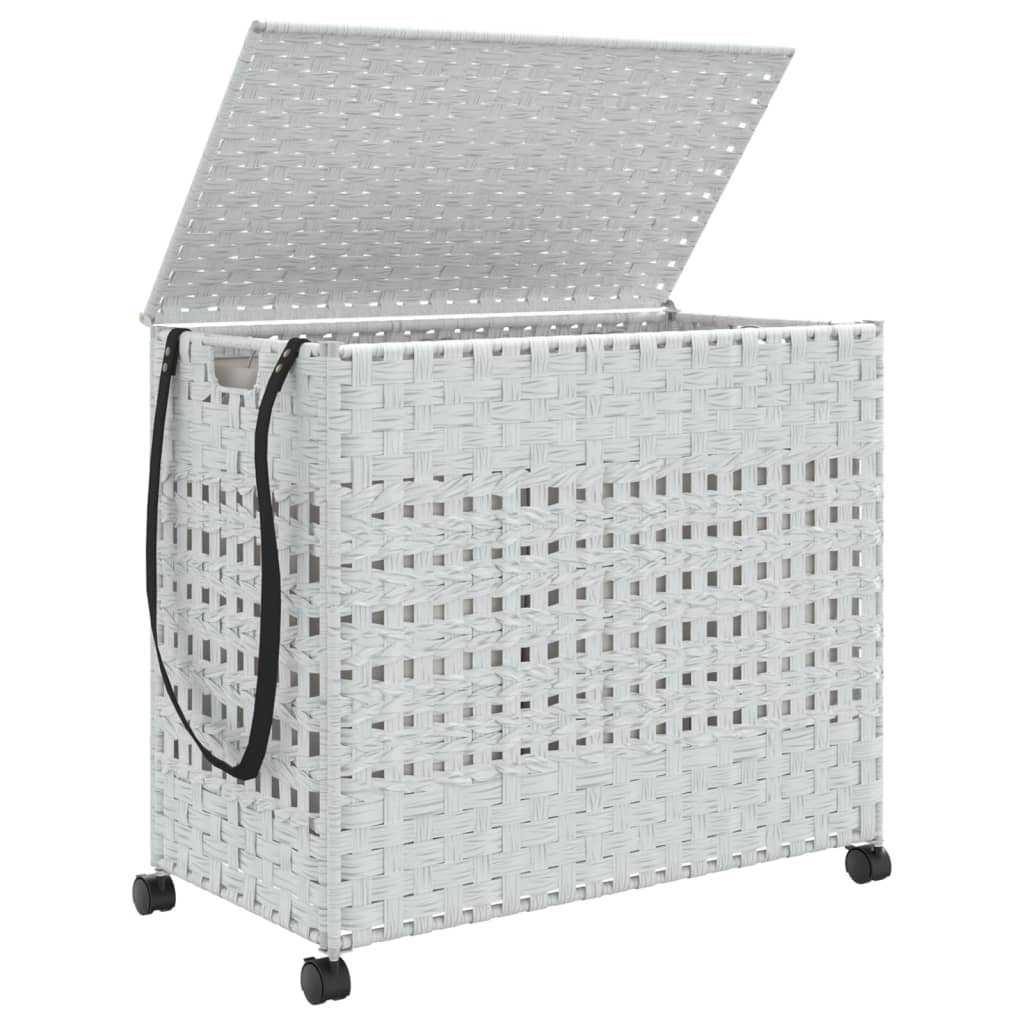 vidaXL Panier à linge avec roulettes blanc 66x35x60 cm résine tressée