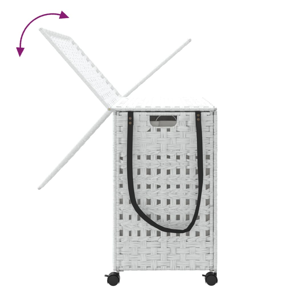 vidaXL Panier à linge avec roulettes blanc 66x35x60 cm résine tressée