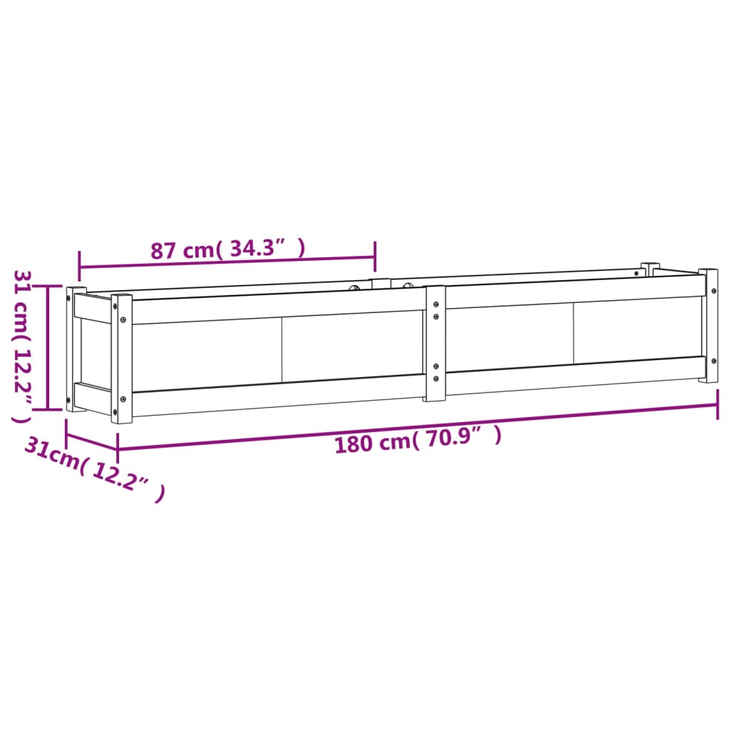 vidaXL Jardinière 180x31x31 cm bois de pin massif