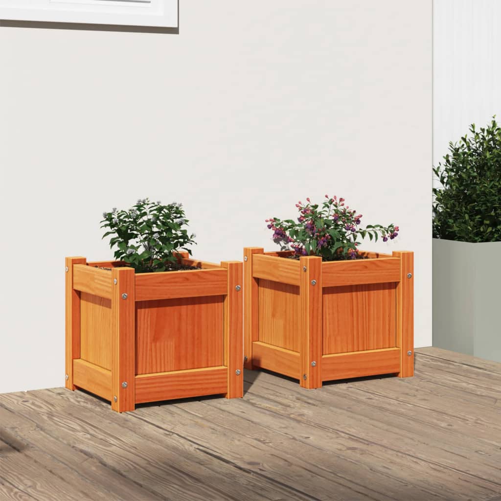 vidaXL Jardinières 2 pcs cire marron bois de pin massif