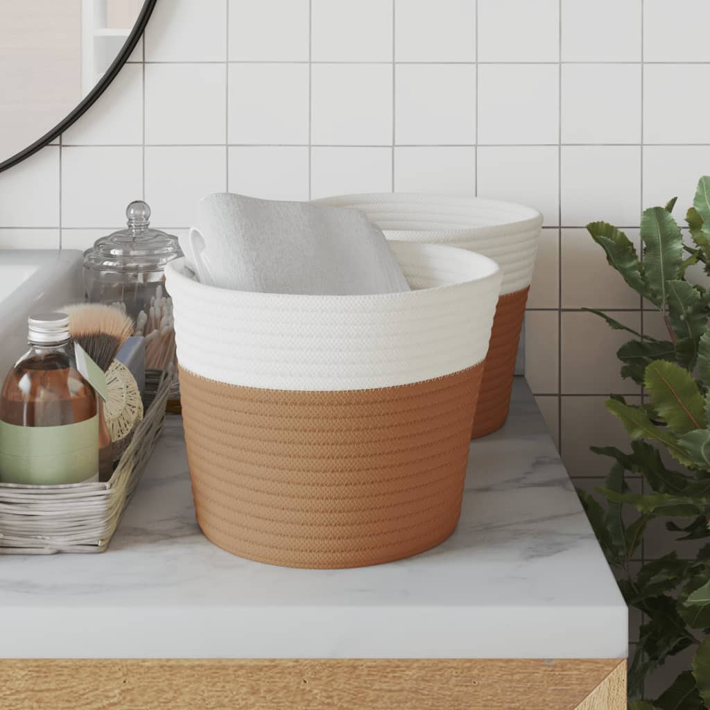 vidaXL Paniers de rangement 2 pcs marron et blanc Ø24x18 cm coton