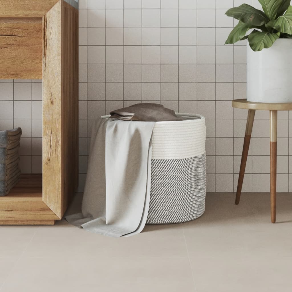 vidaXL Panier de rangement gris et blanc Ø40x35 cm coton
