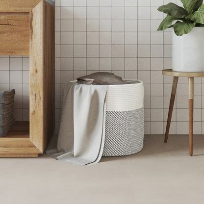 vidaXL Panier de rangement gris et blanc Ø40x35 cm coton