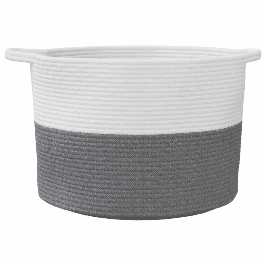vidaXL Panier à linge gris et blanc Ø55x36 cm coton