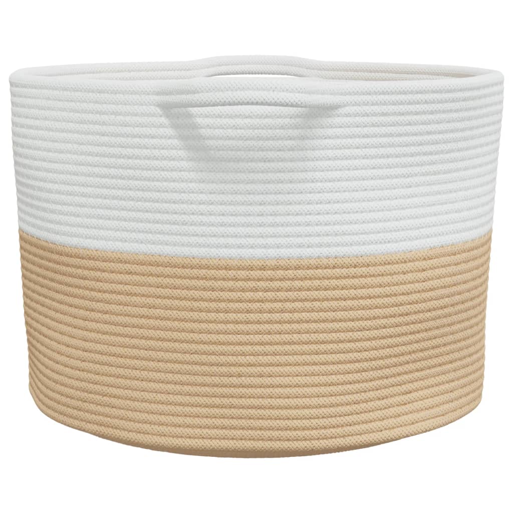 vidaXL Panier à linge beige et blanc Ø55x36 cm coton