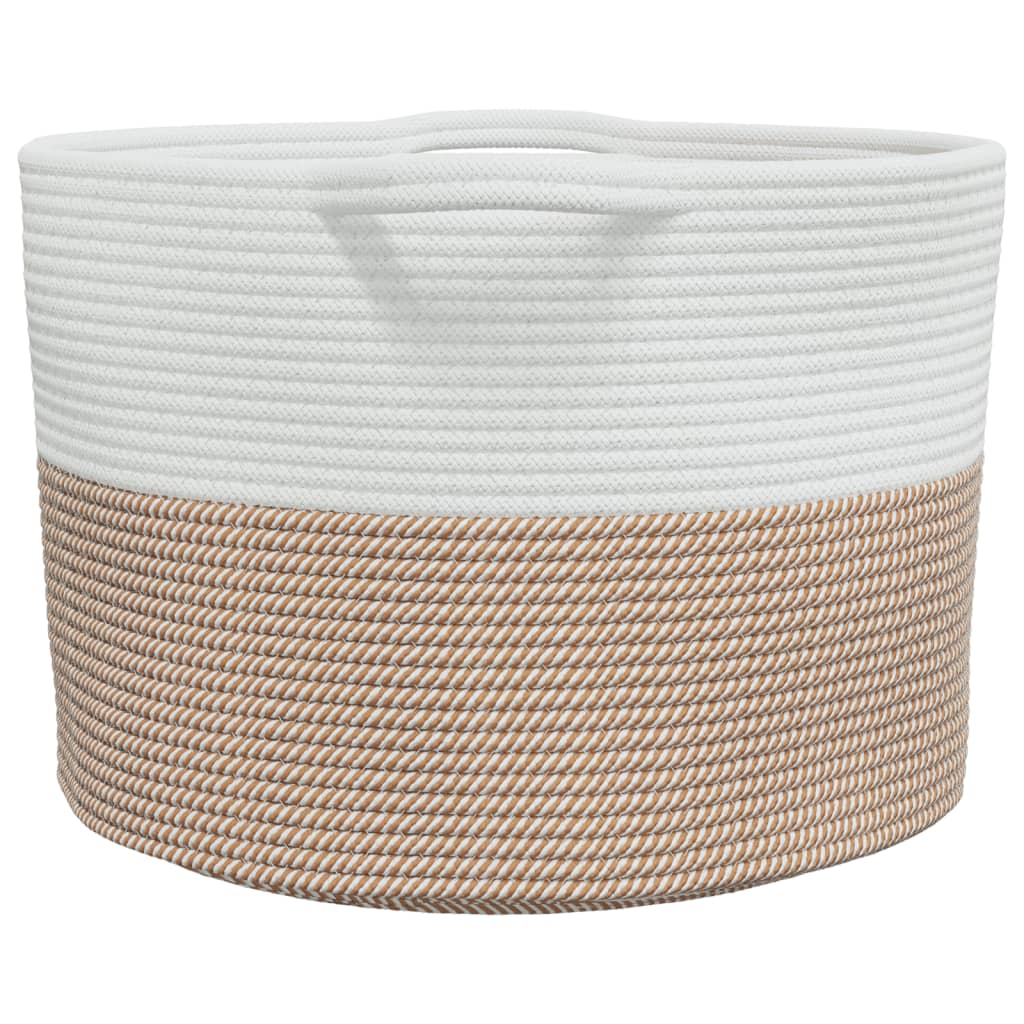 vidaXL Panier à linge marron et blanc Ø55x36 cm coton