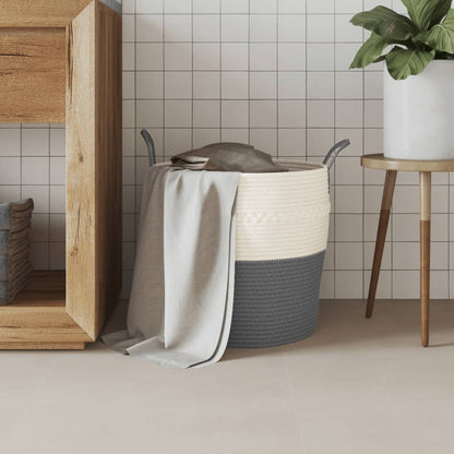 vidaXL Panier de rangement gris et blanc Ø43x38 cm coton