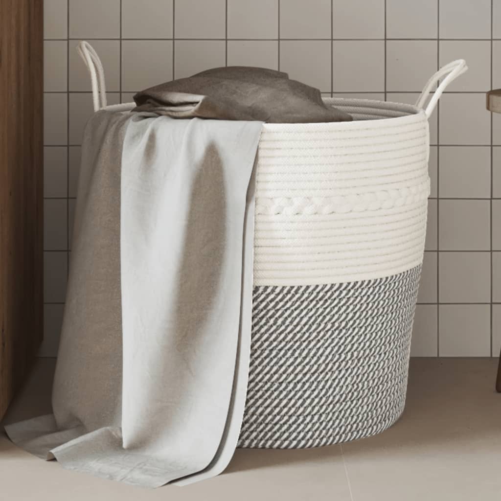 vidaXL Panier de rangement gris et blanc Ø43x38 cm coton
