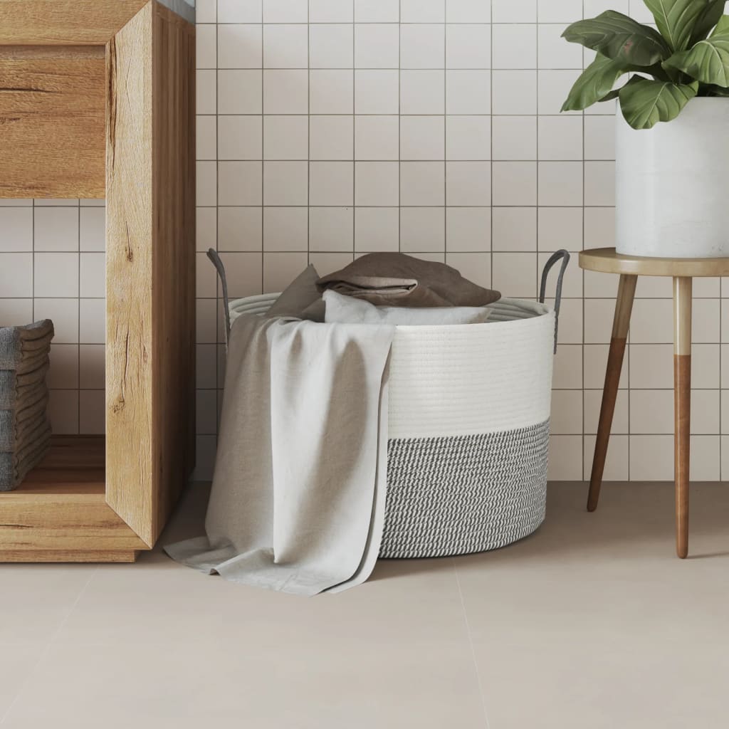 vidaXL Panier de rangement gris et blanc Ø51x33 cm coton