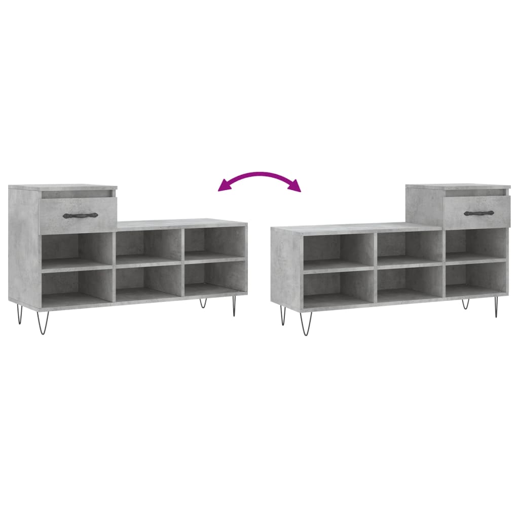 vidaXL Armoire à chaussures Gris béton 102x36x60 cm Bois d'ingénierie