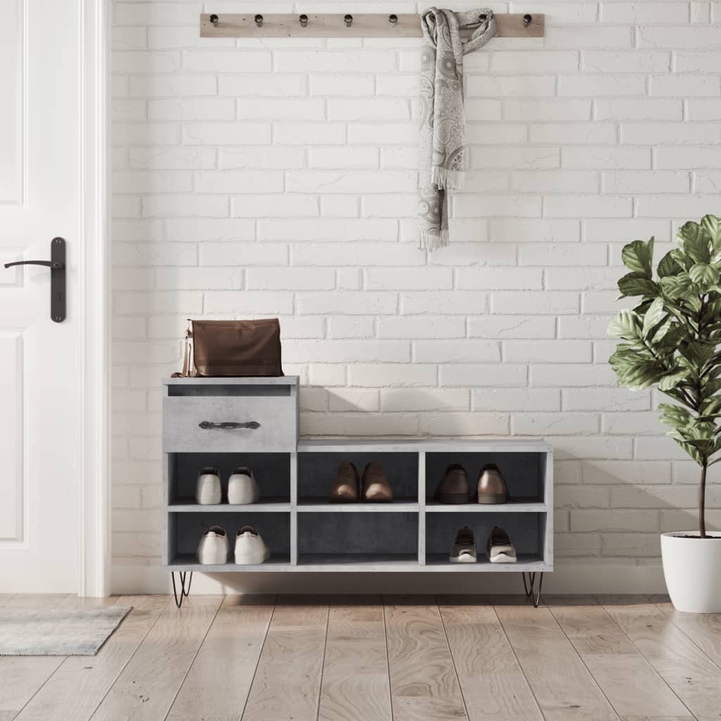 vidaXL Armoire à chaussures Gris béton 102x36x60 cm Bois d'ingénierie