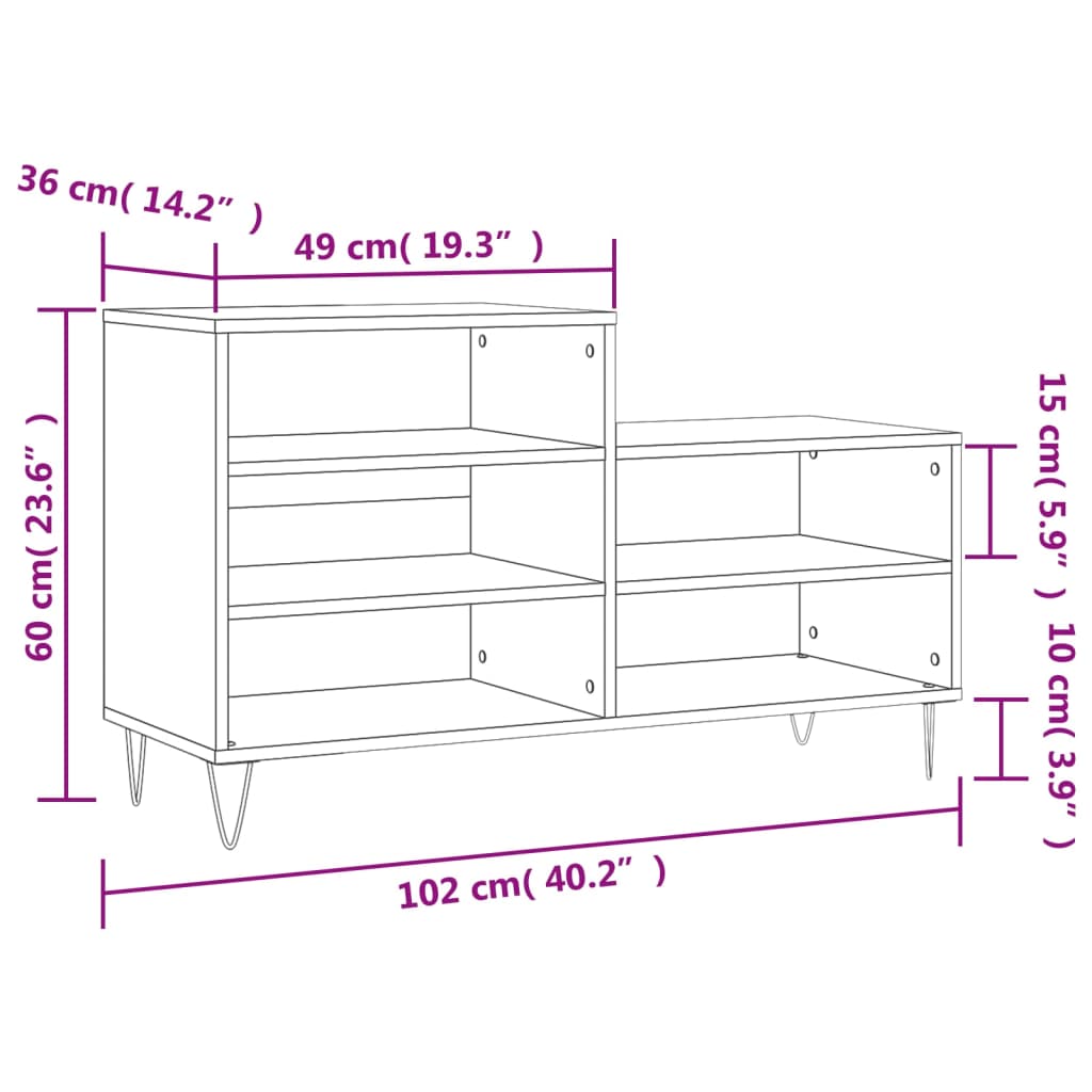 vidaXL Armoire à chaussures Gris béton 102x36x60 cm Bois d'ingénierie