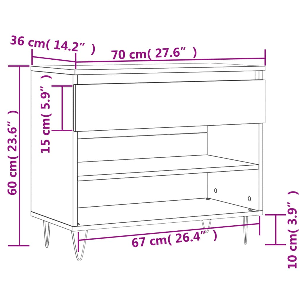 vidaXL Armoire à chaussures Chêne fumé 70x36x60 cm Bois d'ingénierie