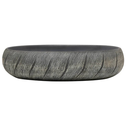 vidaXL Vasque à poser noir et gris ovale 59x40x15 cm céramique