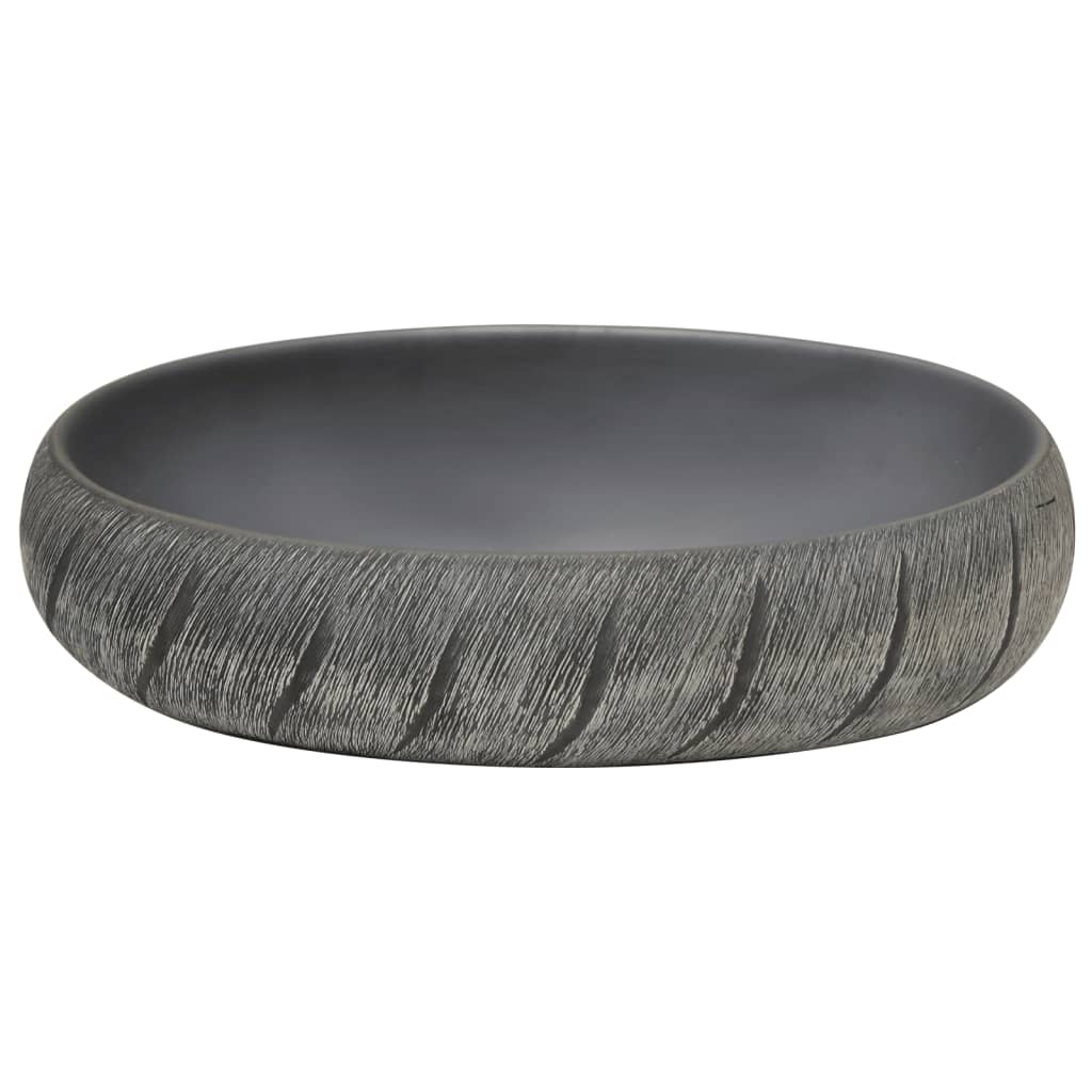 vidaXL Vasque à poser noir et gris ovale 59x40x15 cm céramique