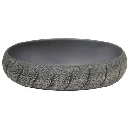 vidaXL Vasque à poser noir et gris ovale 59x40x15 cm céramique