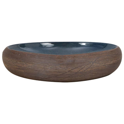 vidaXL Vasque à poser marron et bleu ovale 59x40x15 cm céramique