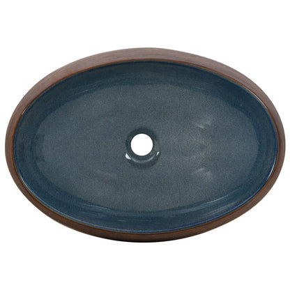 vidaXL Vasque à poser marron et bleu ovale 59x40x15 cm céramique